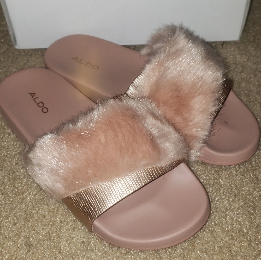 Aldo Gotta Metallic Fur Sandal Slide